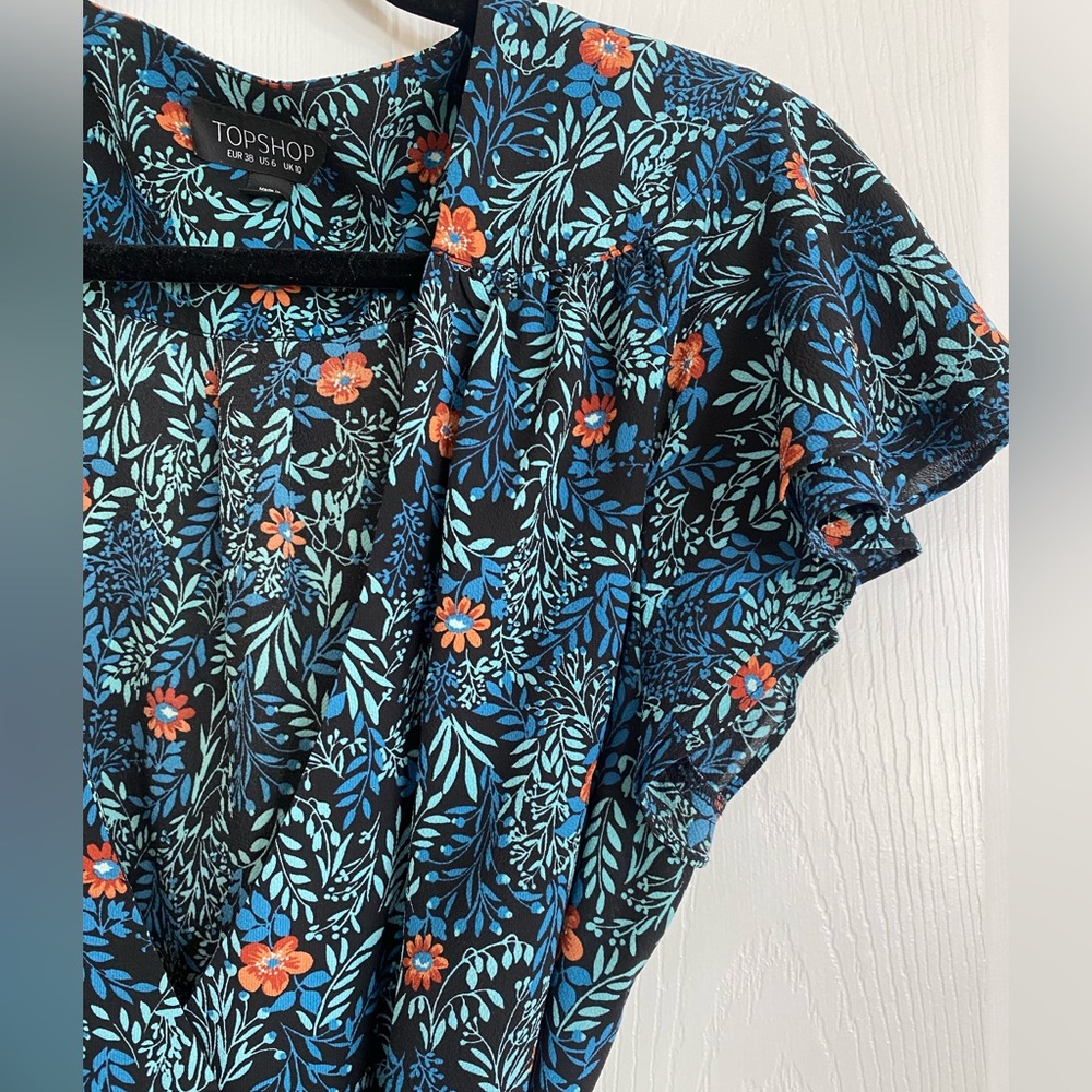 Topshop Blue Floral Flutter Sleeve Wrap Mini  Dress